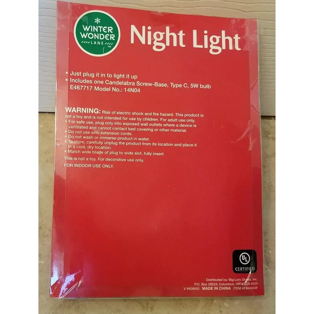 WinterWonderLane‎ Red Cardinal Night Light w/ Light Bulb Xmas Poinsettia NEW